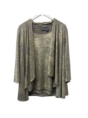 CHICOS Travelers Jacket and Tank Set Womens Large Gold Metallic Stretch Evening